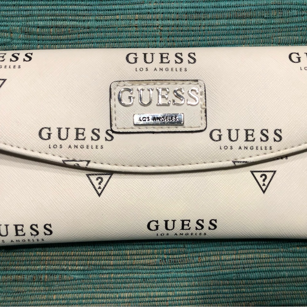 GUESS White Logo Clutch